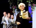 Malvolio reading letter while Sir Toby, Sir Agnew, and Fabian watch Chris Vettel as Malvolio (Right) with Justin Munoz as Sir Andrew Aguecheek, Sean Patrick Nill as Fabian, & Don Hayden as Sir Toby Belch, STC 2016