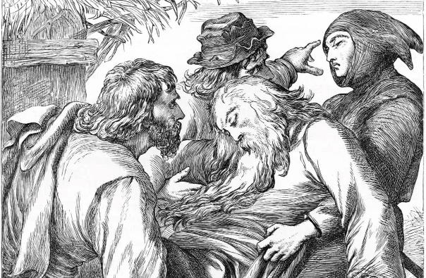 King Lear being carried away by Gloucester, Kent, and the Fool