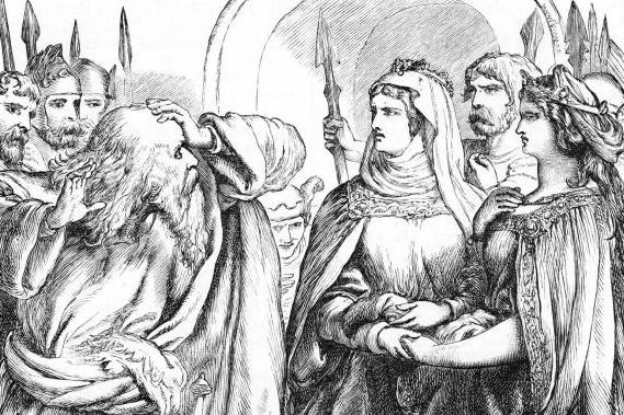 Regan tales Goneril by the hand.