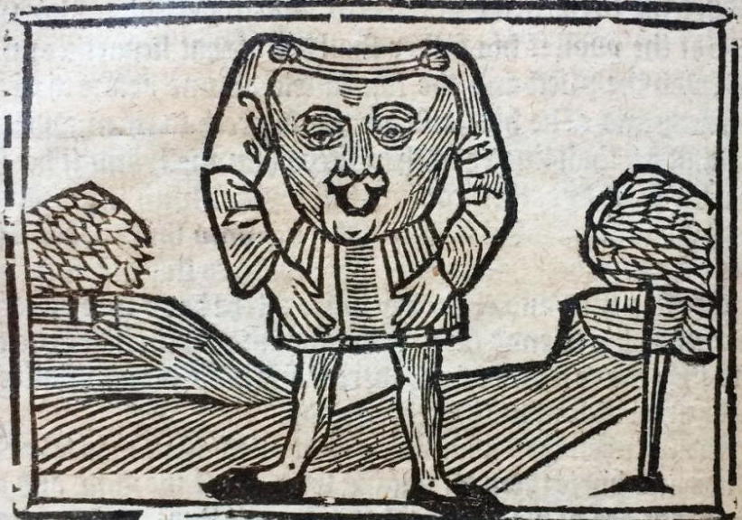 Sixteenth century woodcut showing a man with his face in his chest