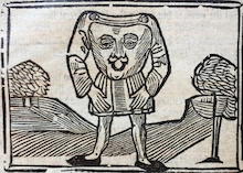 Sixteenth century woodcut showing a man with his face in his chest