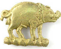 Copper alloy livery badge: white boar of Gloucester